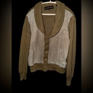 Brown Sued and Knit Button-Up Jacket